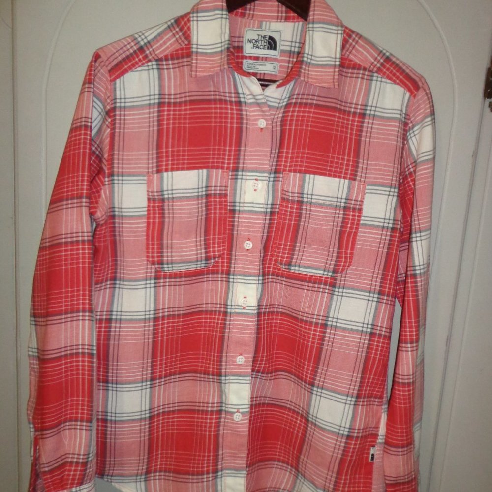 The North Face Button Down Plaid Shirt XS Cotton Red/Charcoal/Off White Pockets